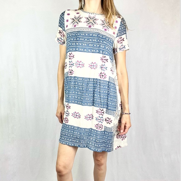 LITTLE WHITE LIES |🧵💗 Cornflower Blue Pink Boho Embroidered Stitch Shift Dress - Picture 16 of 16